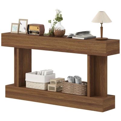 HOMCOM 63 Inch Long Console Table, Vintage Narrow Entryway Table with Storage Shelf for Living Room and Hallway, Dark Brown