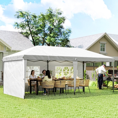 Outsunny 10' x 20' Outdoor Pop Up Canopy Tent Party Tent Instant Shelter W/ Carrying Bag, White