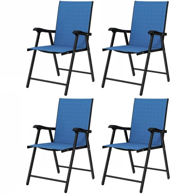 Outsunny Folding Patio Chairs Set of 4, High Back Outdoor Dining Chairs with Breathable Mesh Seat for Lawn, Deck, Blue