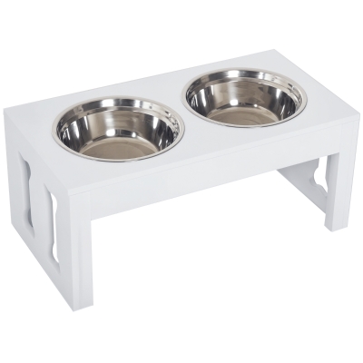 PawHut 23" Elevated Dog Bone Pet Food Bowl, Heavy Duty White