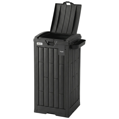 Outsunny 29 Gallon Outdoor Garbage Bin with Dual Lid, Plastic Outdoor Waste Trash Can with Side Holder and Drip Tray, Black