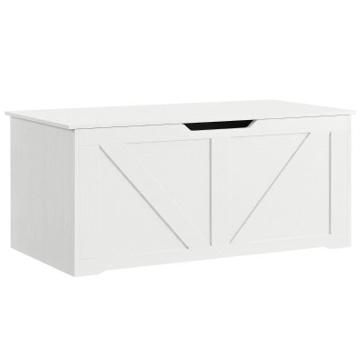 HOMCOM 39.4 Inches Storage Chest, Storage Trunk with 2 Safety Hinges for Living Room, White Wood Grain