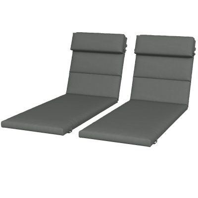 Outsunny Patio Chaise Lounge Chair Cushions Replacement Sun Lounger Pads with Headrest and Ties, Set of 2, Grey