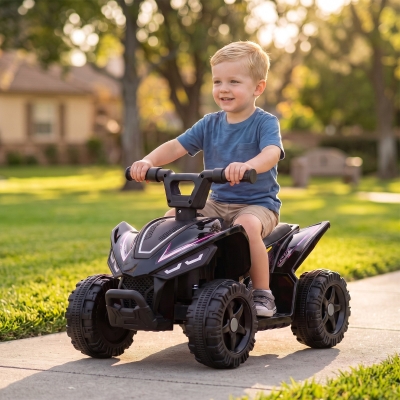 Qaba 6V Kids ATV, 4 Wheels Kids Quad with Button Control, 45Mins Runtime, Max 1.2MPH, Max 55lbs Load for 18-48 M, Black