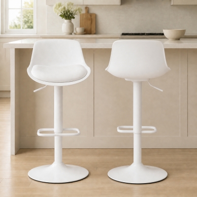 HOMCOM Counter Height Bar Stools Set of 2, Streamlined Bar Chairs with Adjustable Height and Swivel PU Leather Seat, White