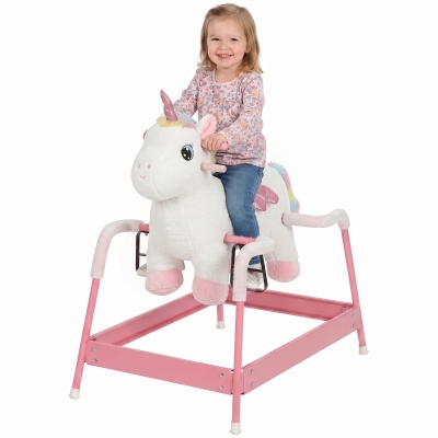 Qaba Kids Unicorn Rocking Horse Plush Ride-On Toy, Ages 3+, White