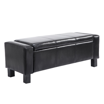 HOMCOM 42" Deluxe Faux Leather Padded Storage Ottoman Bench Foot Stool Seat Chair with Organizer, Black