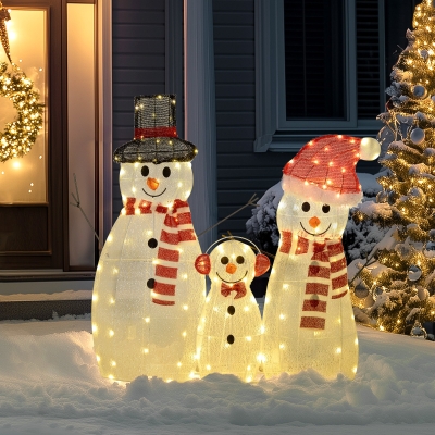 Outsunny 3-Piece Light Up Christmas Snowman Family Set of 3 Lighted Snowman Christmas Decoration for Indoor Outdoor White