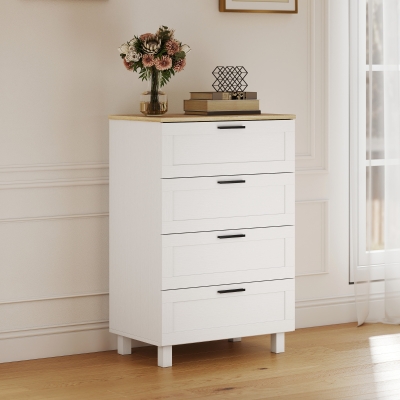 HOMCOM Dresser for Bedroom with 4 Drawers, Chest of Drawers with Solid Wood Legs for Closet, Living Room, Entryway, White