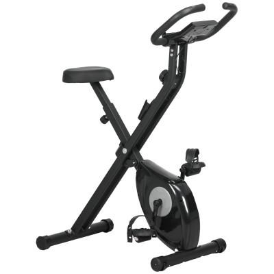 Soozier Foldable Exercise Bike Indoor Stationary Bike w/ 8-Level Magnetic Resistance LCD Screen Phone Holder for Home Gym Black