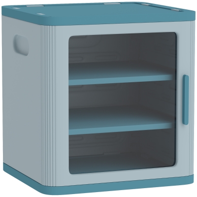 Qaba 3-Tier Toy Storage Cabinet, Adjustable HDPE, Transparent Door, Blue