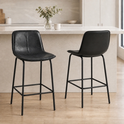 HOMCOM Bar Stools Set of 2, Upholstered Counter Height Bar Chairs, Kitchen Stools with Steel Legs