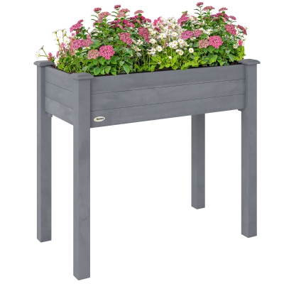 Outsunny 34" Raised Garden Bed, Elevated Wooden Planter, Dark Gray