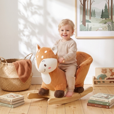 Qaba Deer Rocking Horse for Toddlers 1-3 Years, Baby Rocking Horse with Seat Belt, Sounds, Wooden Rocker, Brown