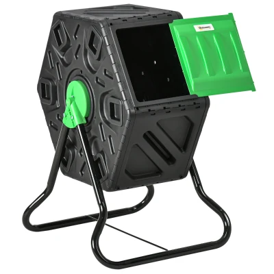 Outsunny Rotating Composter, Compost Bin with 24 Vents and Steel Legs, 17 Gallon, Green