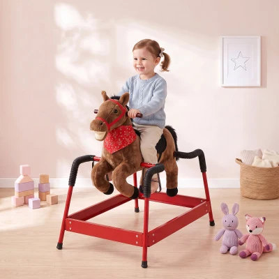Qaba Kids Rocking Horse Plush Ride-On Toy with Sounds, Brown