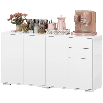 HOMCOM Kitchen Sideboard Storage Cabinet, Modern Coffee Bar Cabinet with Push-Open Design and 2 Drawers for Living Room, White