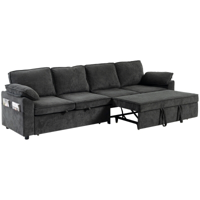 HOMCOM Sectional Sofa Bed, Double Pullout Sleeper Sofa Couch, Chenille Fabric, Dark Grey