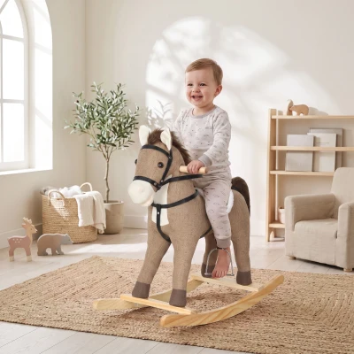 Qaba Rocking Horse Toy with Sound for Toddlers 12-36 Months, Brown