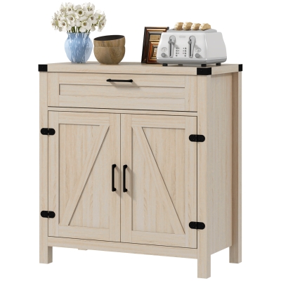 HOMCOM Modern Farmhouse Sideboard with Barn Doors, White Oak