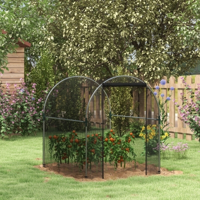 Outsunny 4.9' x 3.9' Crop Cage with Zipper Roll-Up Door, Mesh Plant Protection Tent from Animals with Galvanised Steel Frame