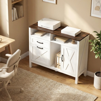 HOMCOM Lateral Filing Cabinet for Letter/A4 Hanging Files, File Cabinet with Open Compartments for Home Office, White