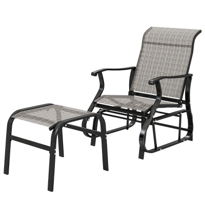 Outsunny Outdoor Glider Chair Set with Ottoman, High Back, Gray