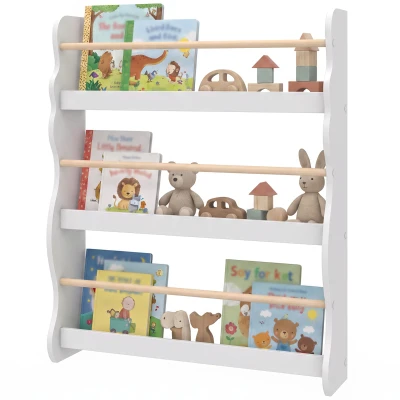Qaba 3-Tier Kids Bookshelf Wall Mounted, Floating Children's Bookcase for Playroom, Living Room, for 3-8 Years, White