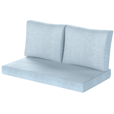 Outsunny 2 Seater Outdoor Seat Cushions with Backrest, Loveseat Double Sofa Outdoor Furniture Cushions, Light Blue