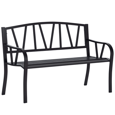 Outsunny 50" Metal Garden Bench, Black Outdoor Seating for 2