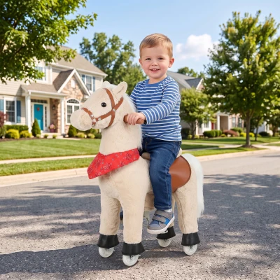 Qaba Plush Ride On Horse 29.5" with Rotatable Head, Sounds, Brown