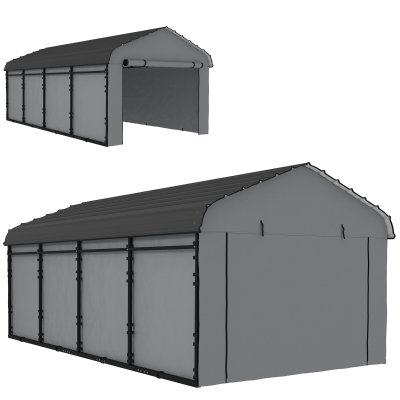 Outsunny 12' x 20' Metal Carport, Heavy Duty Garage Car Shelter with Galvanized Metal Roof and Removable Sidewalls, Light Grey