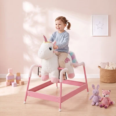Qaba Kids Unicorn Rocking Horse Plush Ride-On Toy, Ages 3+, White