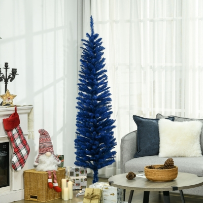 HOMCOM 6ft Pencil Christmas Trees, Skinny Artificial Christmas Tree for Xmas Holiday Decor, Deep Blue