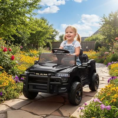 Qaba 12V Ride on Car, Licensed Dodge RAM 3500 Electric Vehicle with Remote Control, Suspension for 3-5 Years, Black