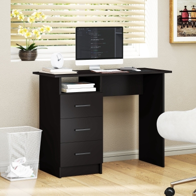 HOMCOM Computer Desk with Storage, 39" Home Office Desk with 3 Drawers nad Open Shelf, Writing Table for Bedroom, Black