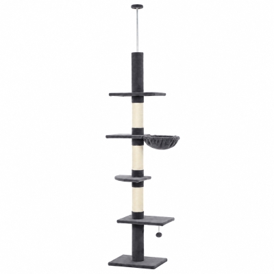 PawHut Floor-to-Ceiling Cat Tree 88.6"-100.4" Adjustable, 5-Level Cat Tower with Hammock, 3 Sisal Scratching Posts, Toy Ball