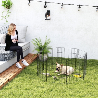 PawHut Foldable Metal Exercise Dog Playpen, Expandable Pet Fence Indoor Outdoor Use for Small Dogs, 20" x 24", 8 Panels, Black