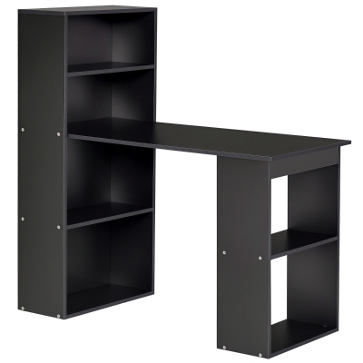 HOMCOM Modern Computer Desk with Storage Shelves, 47" Writing Table Workstation with Bookshelf for Home Office, Black