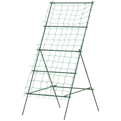 Outsunny Cucumber Trellis for Climbing Plants, Adjustable A-Frame Garden Trellis with Climbing Net, 20 Metal Clips, 4 Net Straps