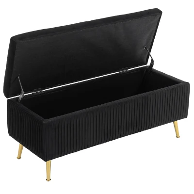 HOMCOM Storage Ottoman Bench, 43 Inch Large Storage Chest with Steel Legs and Padded Seat, Foot Rest, Load 485 lbs, Black
