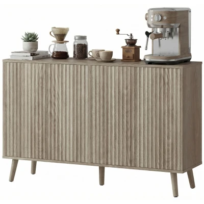 HOMCOM Buffet Cabinet with Storage, Modern Fluted Sideboard with Adjustable Shelves for Dining Room Living Room, Light Grey