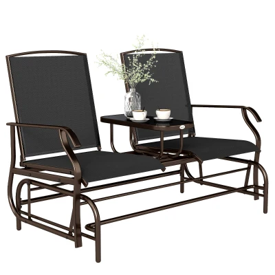Outsunny Patio Glider Rocking Chair 2 Person Outdoor Loveseat Rocker Garden Furniture Bench, Black