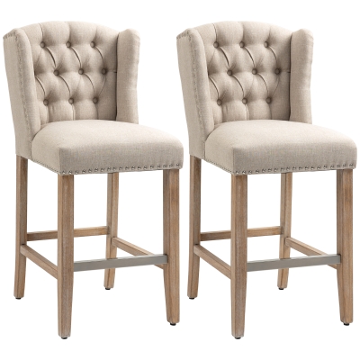 HOMCOM 27" Counter-Height Upholstered Bar Stools, Tufted, Beige