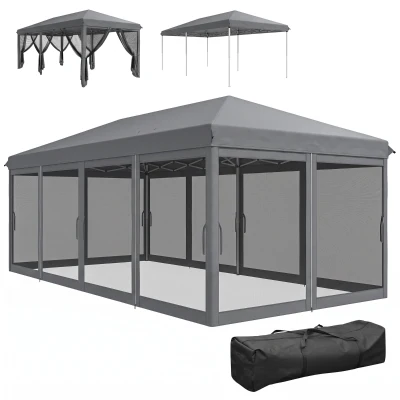 Outsunny 10' x 20' Pop Up Canopy Tent Gazebo with Removable Mesh Sidewall Netting, Carry Bag for Backyard Patio Outdoor, Grey