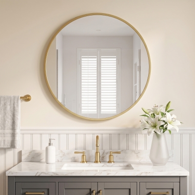 HOMCOM 24" Decorative Wall Mirror for Bedroom Living Room, Modern Round Bathroom Mirror for Home Decor, Gold-Tone