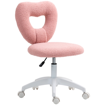 HOMCOM Teddy Fleece Armless Swivel Vanity Chair with Wheels, Pink