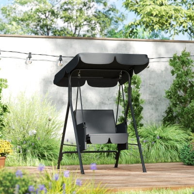 Outsunny 1-Seat Outdoor Porch Swing Patio Swing with Adjustable Canopy, Removable Seat and Back Cushion for Garden, Poolside