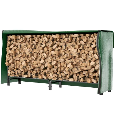 Outsunny Firewood Rack with Waterproof Cover, 200 kg Log Storage Holder with Steel Chains, 78.7" x 14" x 39", Dark Green