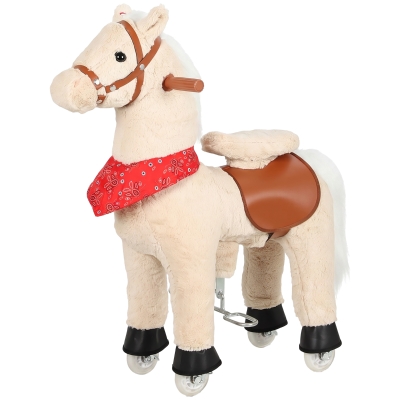 Qaba Plush Ride On Horse 29.5" with Rotatable Head, Sounds, Brown